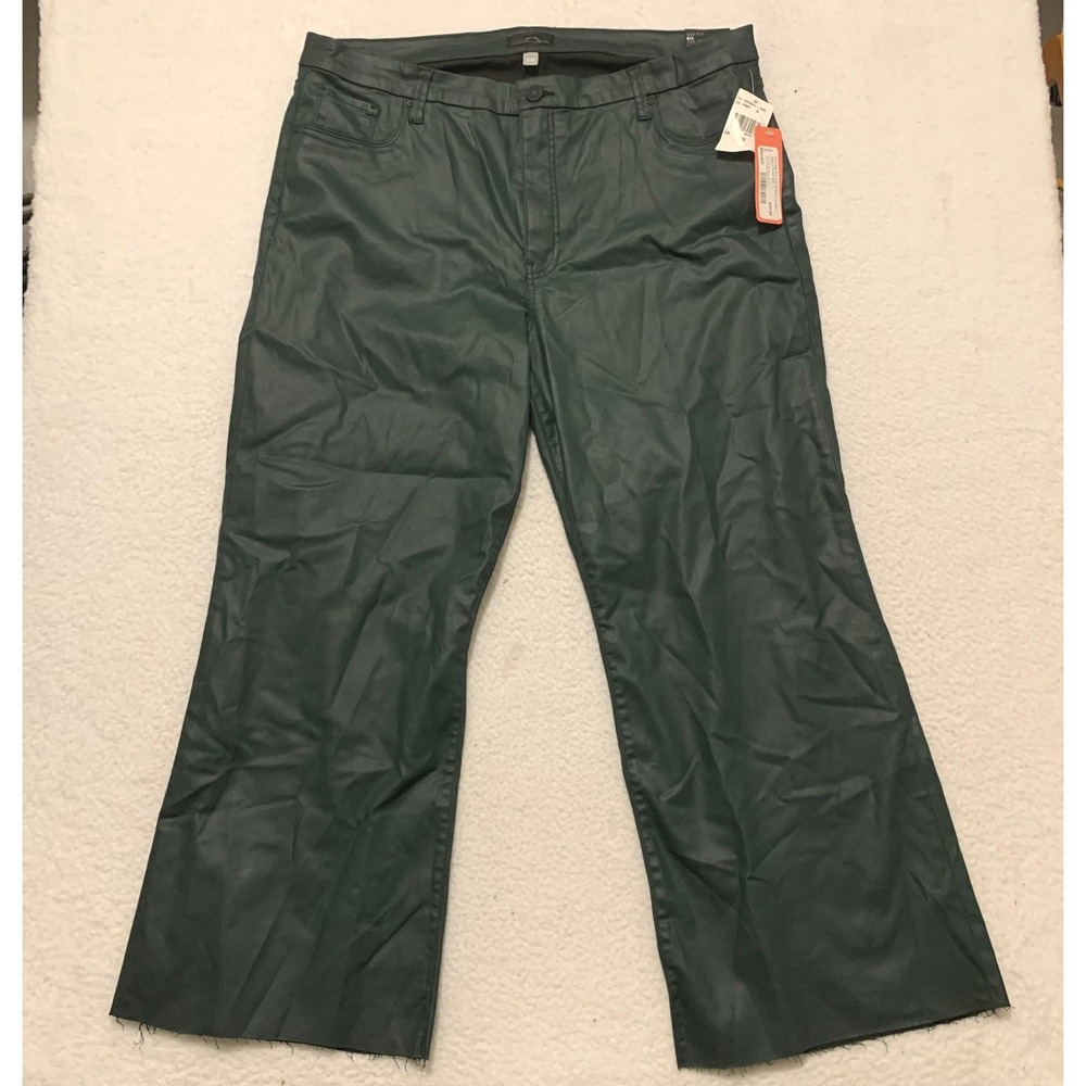 Kut from the Kloth Meg High Rise Fab Ab Wide Leg Raw Hem 20W 20x30 Coated Green